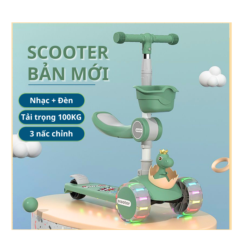 Xe Scooter, Xe Trượt Cho Bé Bánh Có Đèn ,Có Nhạc, có ghế 3 in 1 Chịu Lực 90KG