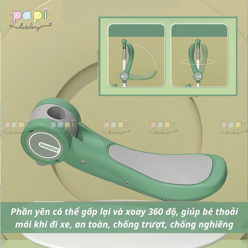 Xe Trượt Scooter Khủng Long, Xe Chòi Chân Cho Bé Kích Thước Lớn Có Đèn,