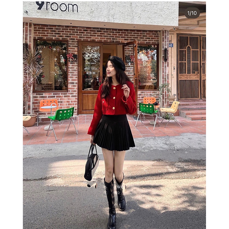 Áo Khoác Dạ Tweed Dáng Ngắn Cổ Tròn Có Cúc Đồng Sang Chảnh M2807 - Lolla Fashion