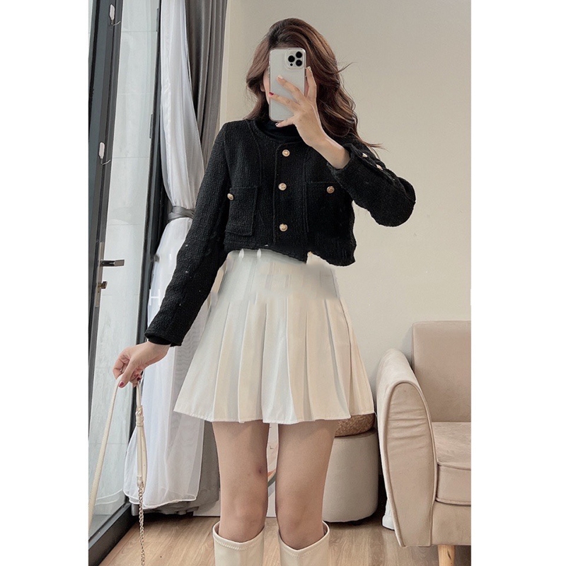 Áo Khoác Dạ Tweed Dáng Ngắn Cổ Tròn Có Cúc Đồng Sang Chảnh M2807 - Lolla Fashion