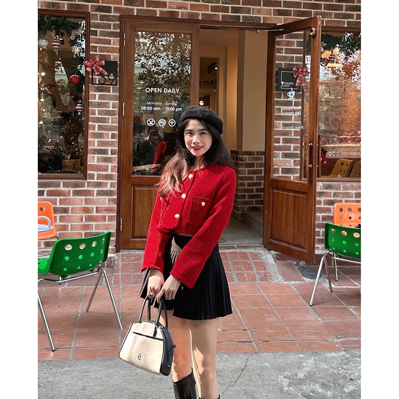 Áo Khoác Dạ Tweed Dáng Ngắn Cổ Tròn Có Cúc Đồng Sang Chảnh M2807 - Lolla Fashion