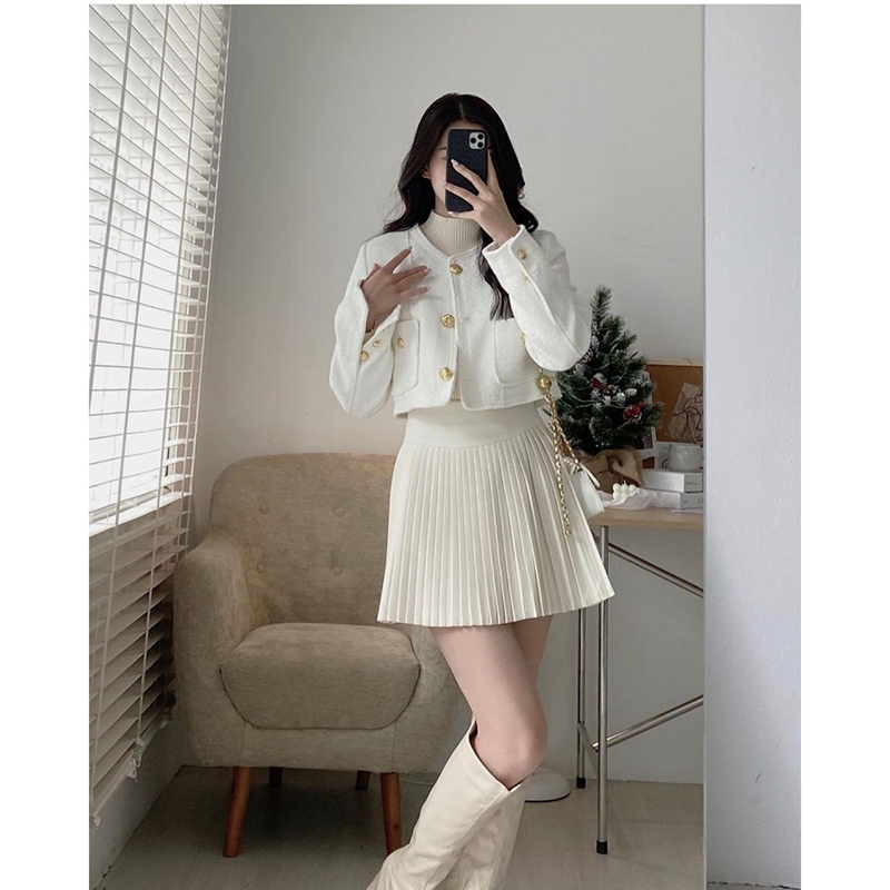 Áo Khoác Dạ Tweed Dáng Ngắn Cổ Tròn Có Cúc Đồng Sang Chảnh M2807 - Lolla Fashion