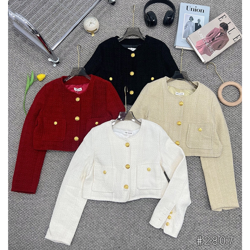 Áo Khoác Dạ Tweed Dáng Ngắn Cổ Tròn Có Cúc Đồng Sang Chảnh M2807 - Lolla Fashion