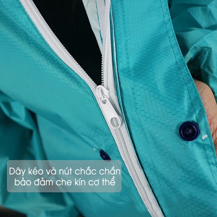 Áo mưa DÂY KÉO tổ ong, áo mưa măng tô, áo mưa vải dù có khoá kéo và nút cài phía trước, chống thấm tốt