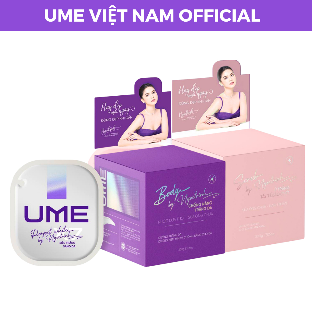 Combo kem body trắng da Ngọc Trinh chống nắng và ủ trắng kết hợp tẩy tbc Ume Việt Nam Official [kèm 