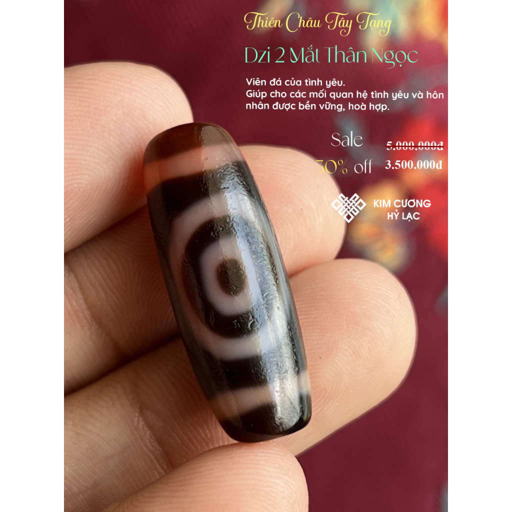 Dzi Tây Tạng, Thiên Châu Dzi 2 Mắt 40,8mm [Kim Cương Hỷ Lạc]