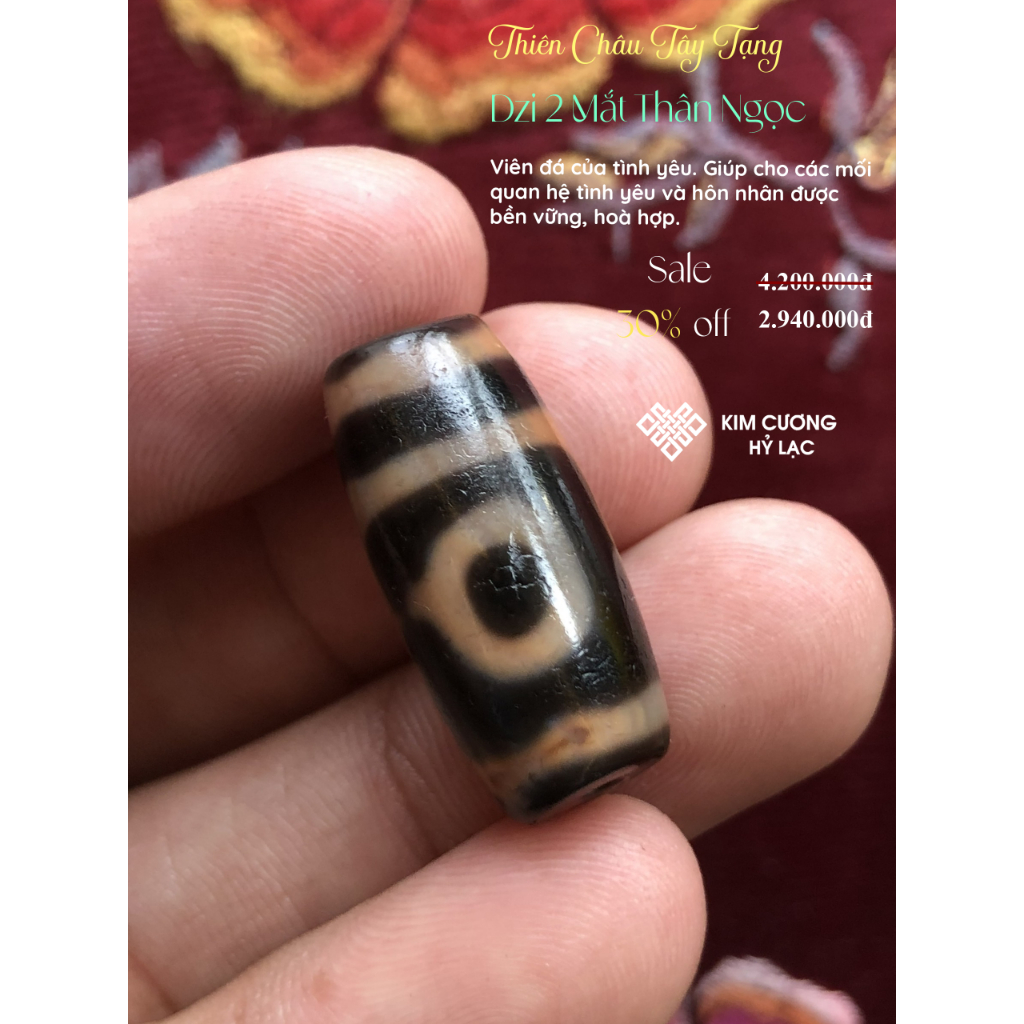 Dzi Tây Tạng, Thiên Châu Dzi 2 Mắt 26,8mm [Kim Cương Hỷ Lạc]