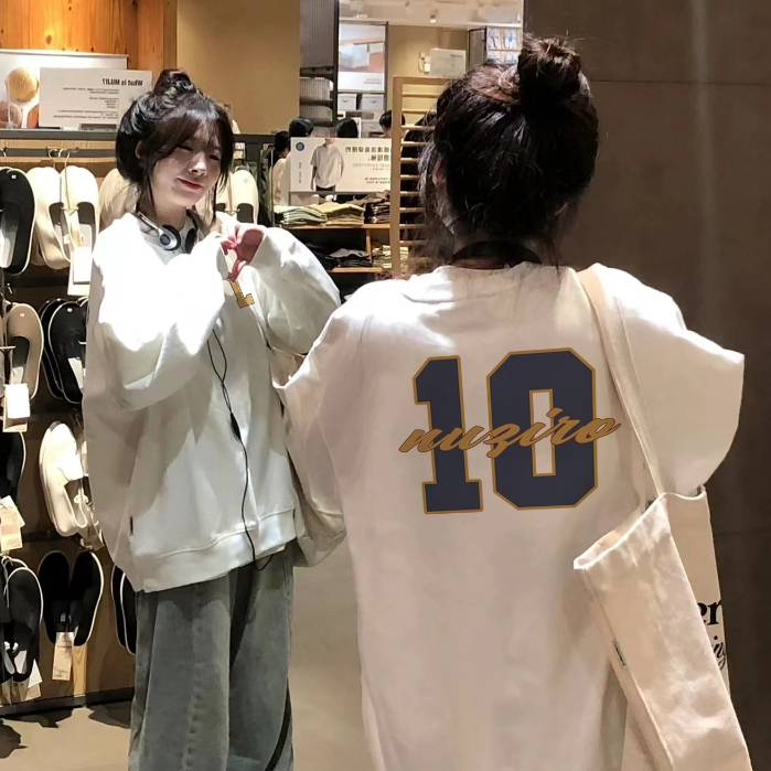 Focus local brand fashion vintage trắng long sleeve women áo nỉ sweater unisex oversized basic 100%cotton