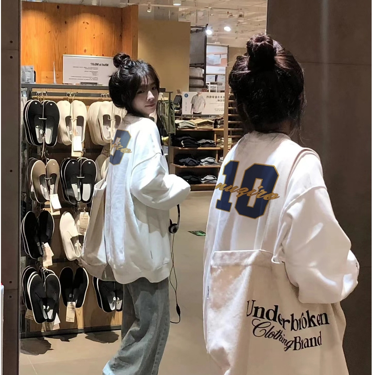 Focus local brand fashion vintage trắng long sleeve women áo nỉ sweater unisex oversized basic 100%cotton