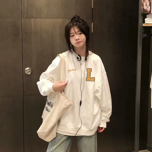 Focus local brand fashion vintage trắng long sleeve women áo nỉ sweater unisex oversized basic 100%cotton