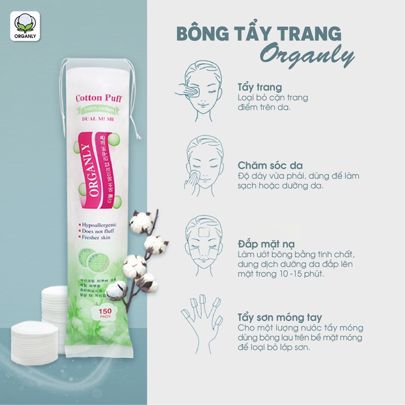 Combo 4 Gói Bông Tẩy Trang Organly 150 Miếng