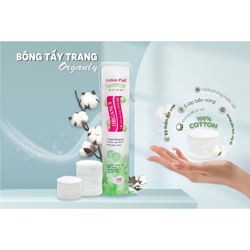 Combo 4 Gói Bông Tẩy Trang Organly 150 Miếng