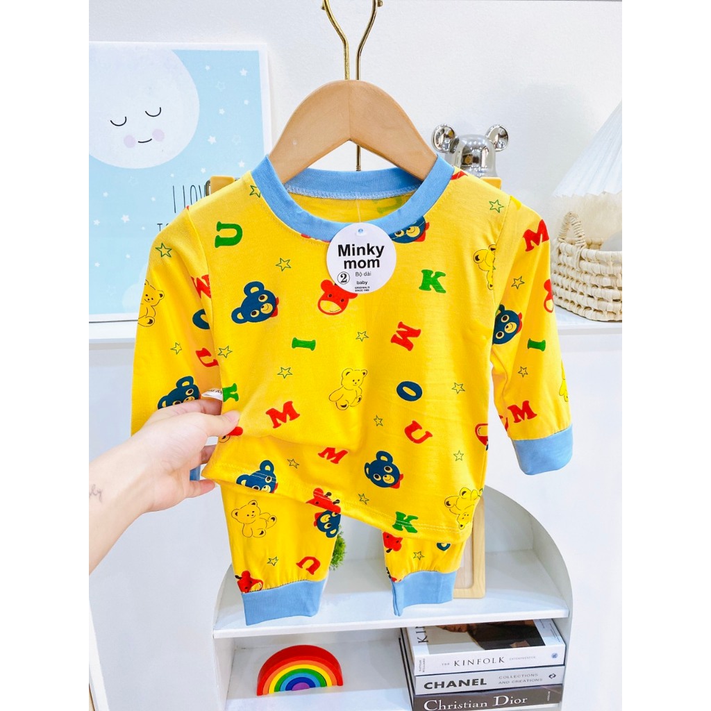 Bộ dài tay vải thun lạnh phối hình in cho bé trai, bé gái vải mềm mịn, co giãn, thoáng mát
