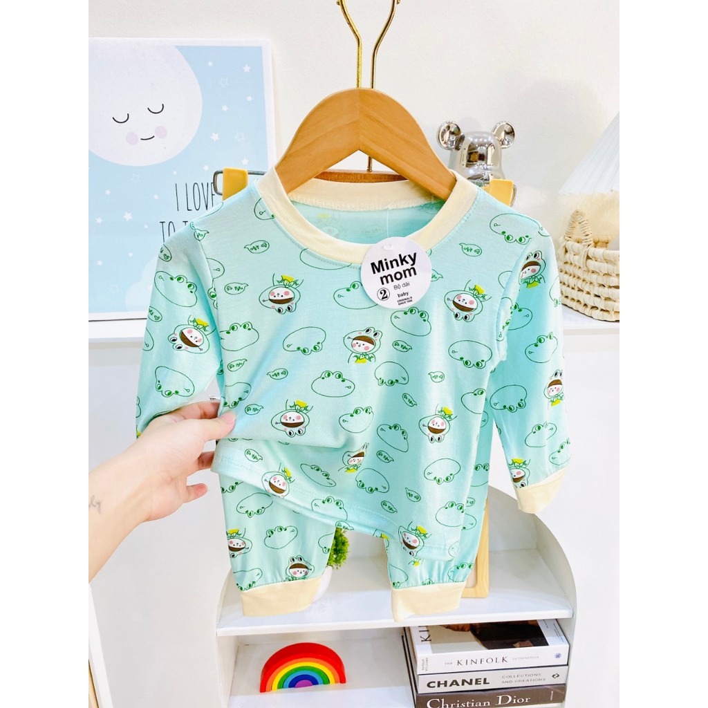 Bộ dài tay vải thun lạnh phối hình in cho bé trai, bé gái vải mềm mịn, co giãn, thoáng mát