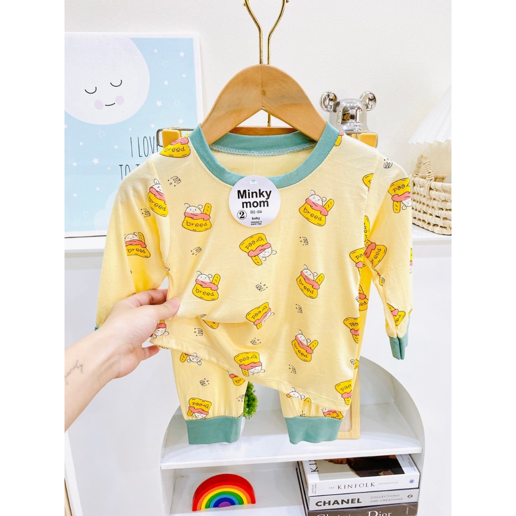 Bộ dài tay vải thun lạnh phối hình in cho bé trai, bé gái vải mềm mịn, co giãn, thoáng mát