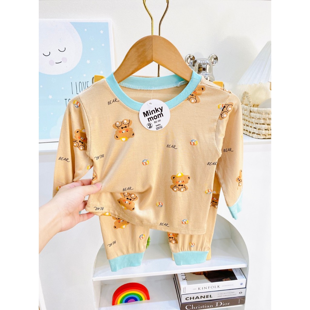 Bộ dài tay vải thun lạnh phối hình in cho bé trai, bé gái vải mềm mịn, co giãn, thoáng mát