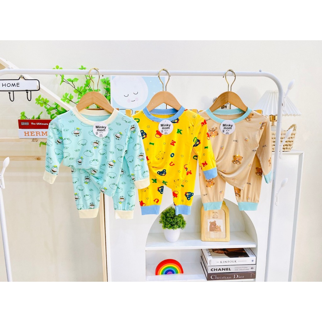 Bộ dài tay vải thun lạnh phối hình in cho bé trai, bé gái vải mềm mịn, co giãn, thoáng mát