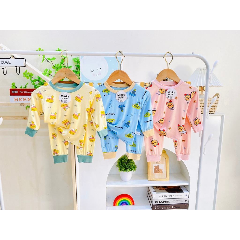 Bộ dài tay vải thun lạnh phối hình in cho bé trai, bé gái vải mềm mịn, co giãn, thoáng mát