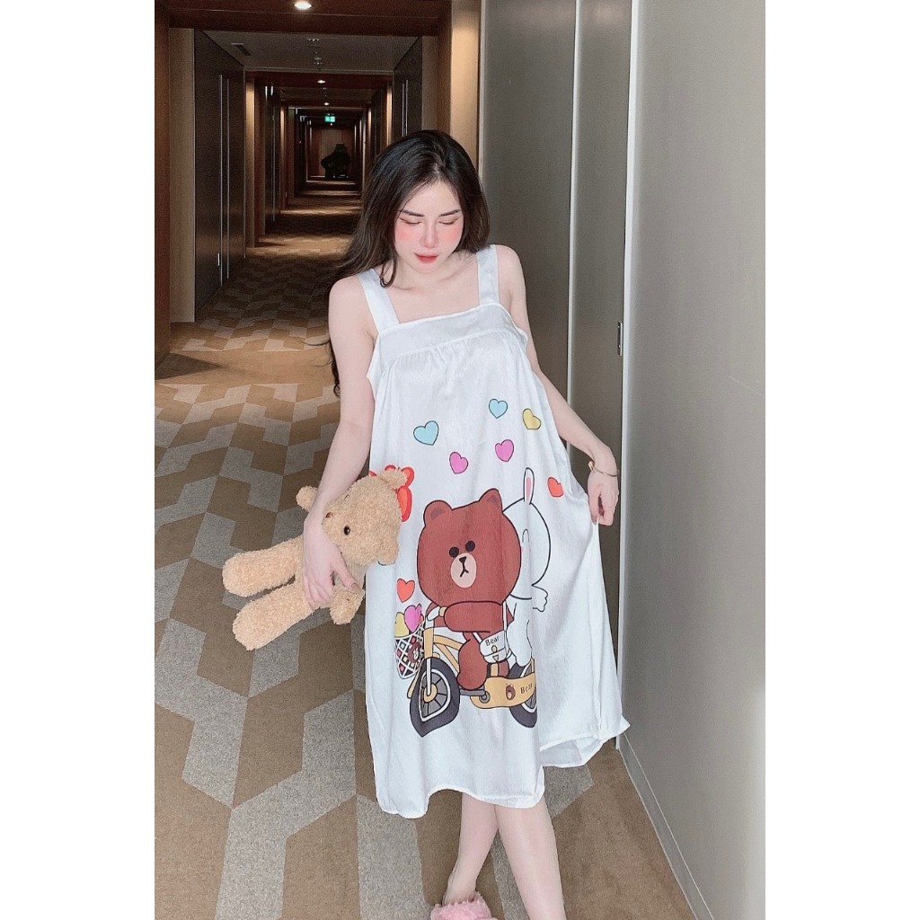 Đầm ngủ 2dây bigsize Olici đầm mặc nhà in họa tiết dễ thương