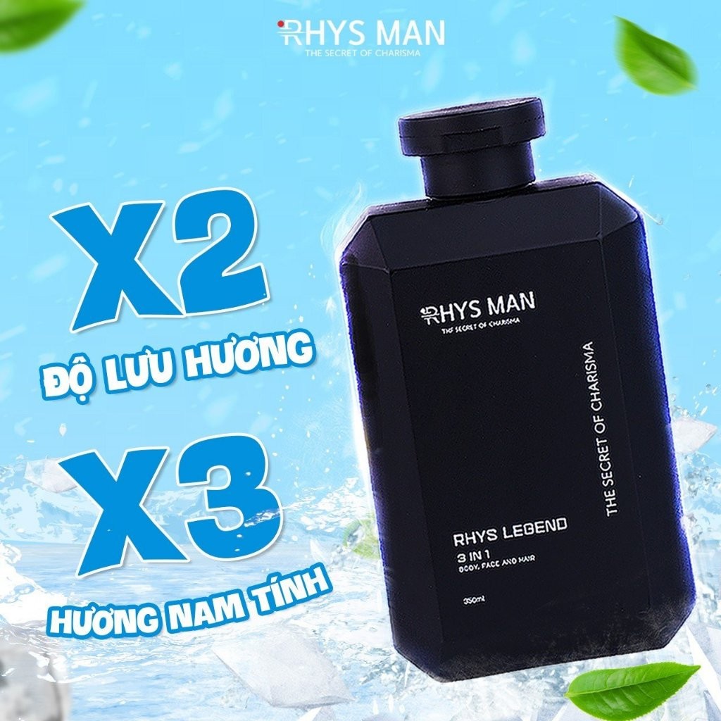 Sữa Tắm Gội Nam RHYS MAN Hương Nước Hoa 3 In 1 Rhys Legend 350ml - Sữa Tắm Nam Giới