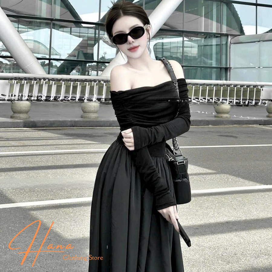 😍Đầm trễ vai dáng dài maxi, váy nữ tay dài body không mút tùng xoè đi tiệc cưới sang chảnh Đ040