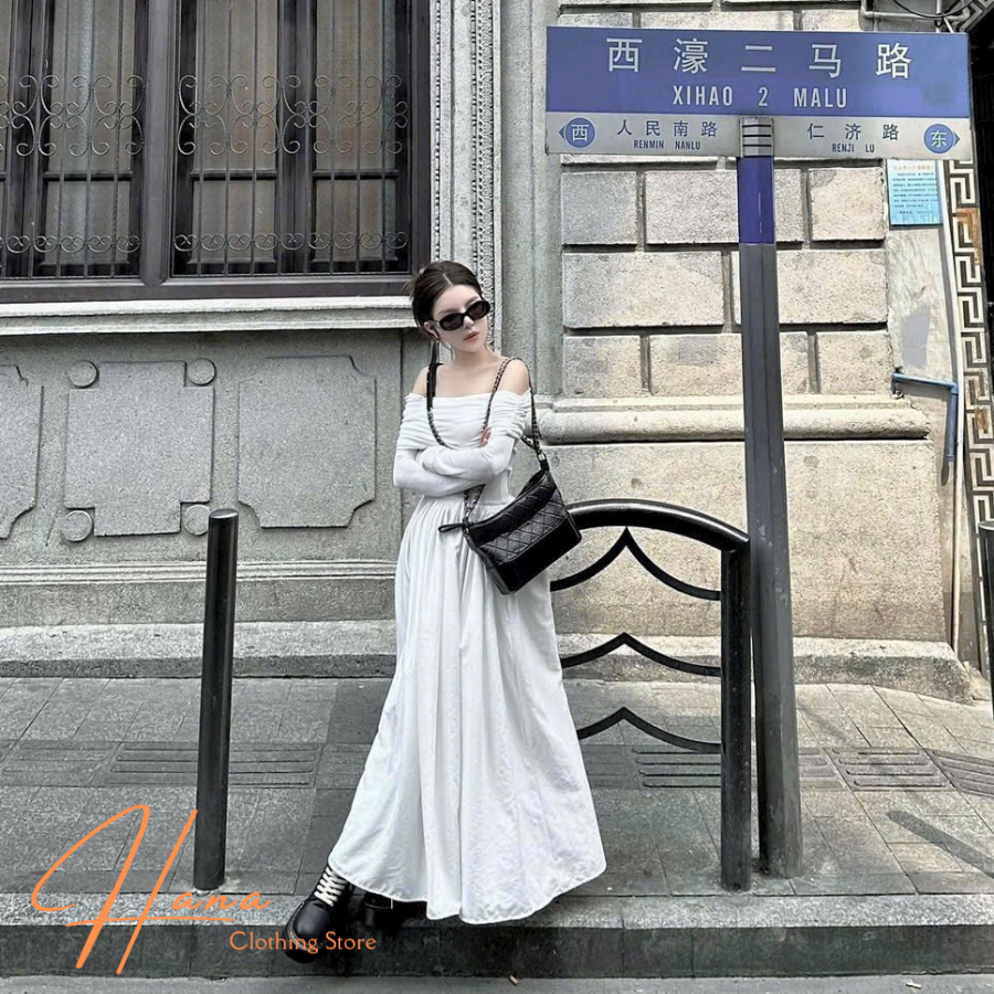 😍Đầm trễ vai dáng dài maxi, váy nữ tay dài body không mút tùng xoè đi tiệc cưới sang chảnh Đ040