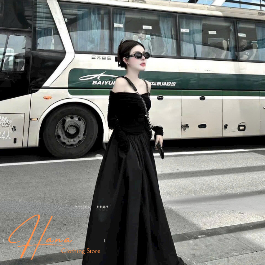 😍Đầm trễ vai dáng dài maxi, váy nữ tay dài body không mút tùng xoè đi tiệc cưới sang chảnh Đ040