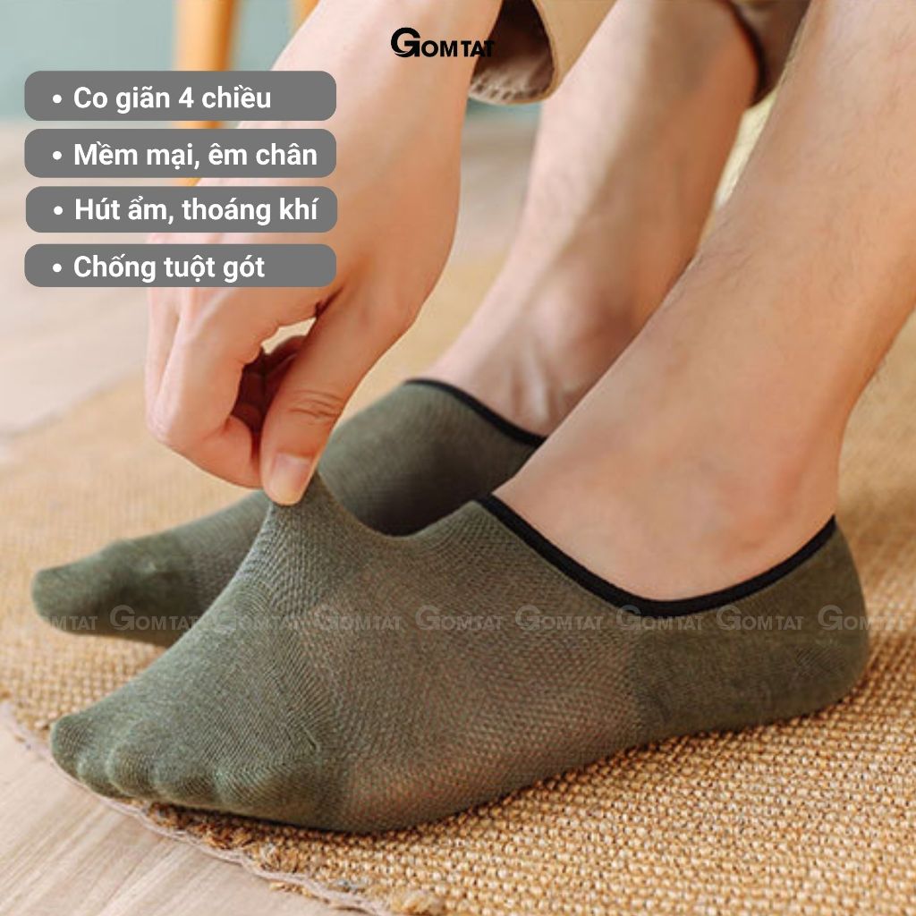Tất nam đi giày lười cao cấp GOMTAT, có đệm silicon chống tuột gót, chất liệu cotton thoáng mát - MIA-1402-1DOI