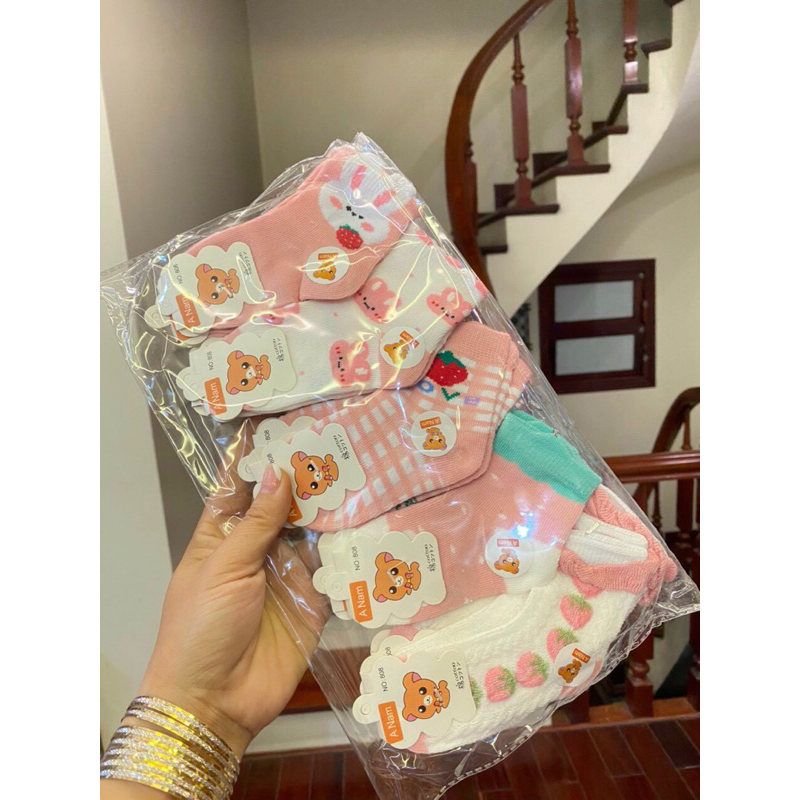 Set 5 đôi vớ cotton cho bé, màu nâu họa tiết