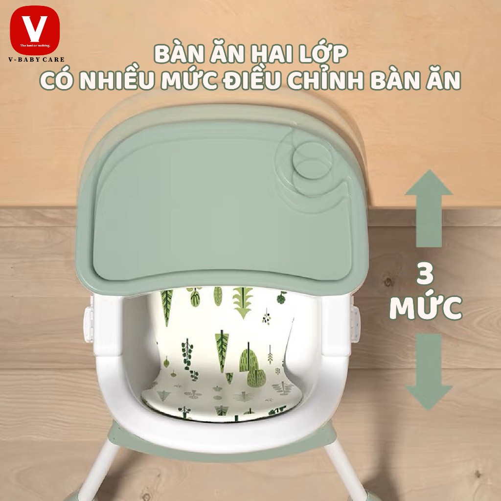 Ghế Ăn Dặm 2 Mức Độ Cao, Vừa Tầm Bàn Ăn Người Lớn V-Baby GA001