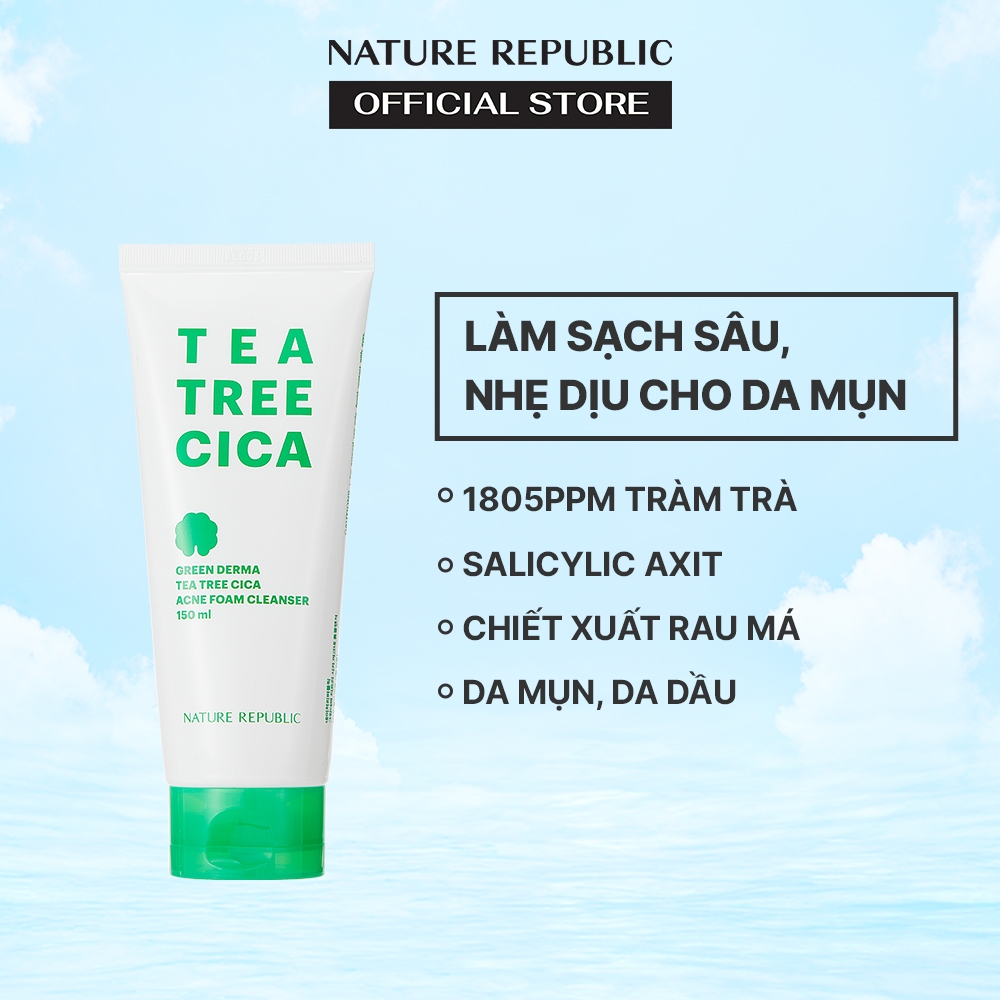 Nature Republic Sữa Rửa Mặt Green Derma Tea Tree Cica Foam Cleanser 150ml