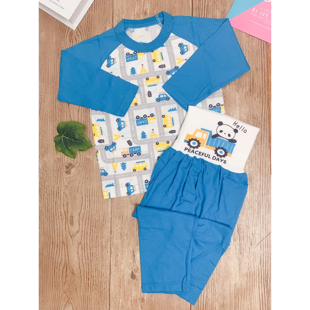 Đồ Bộ Tay Dài Chất Liệu Thun Cotton Cho Bé Trai Bé Gái 13 - 14 Kg