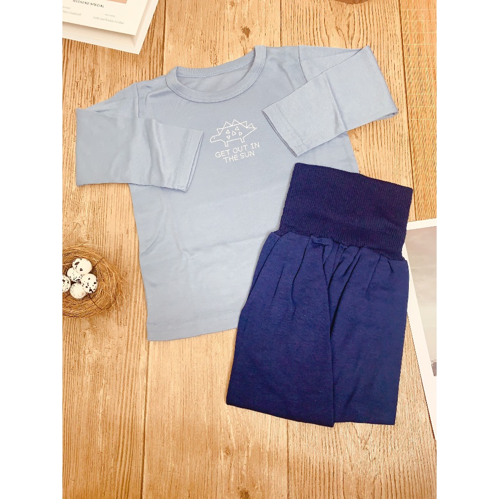 Đồ Bộ Tay Dài Chất Liệu Thun Cotton Cho Bé Trai Bé Gái 13 - 14 Kg