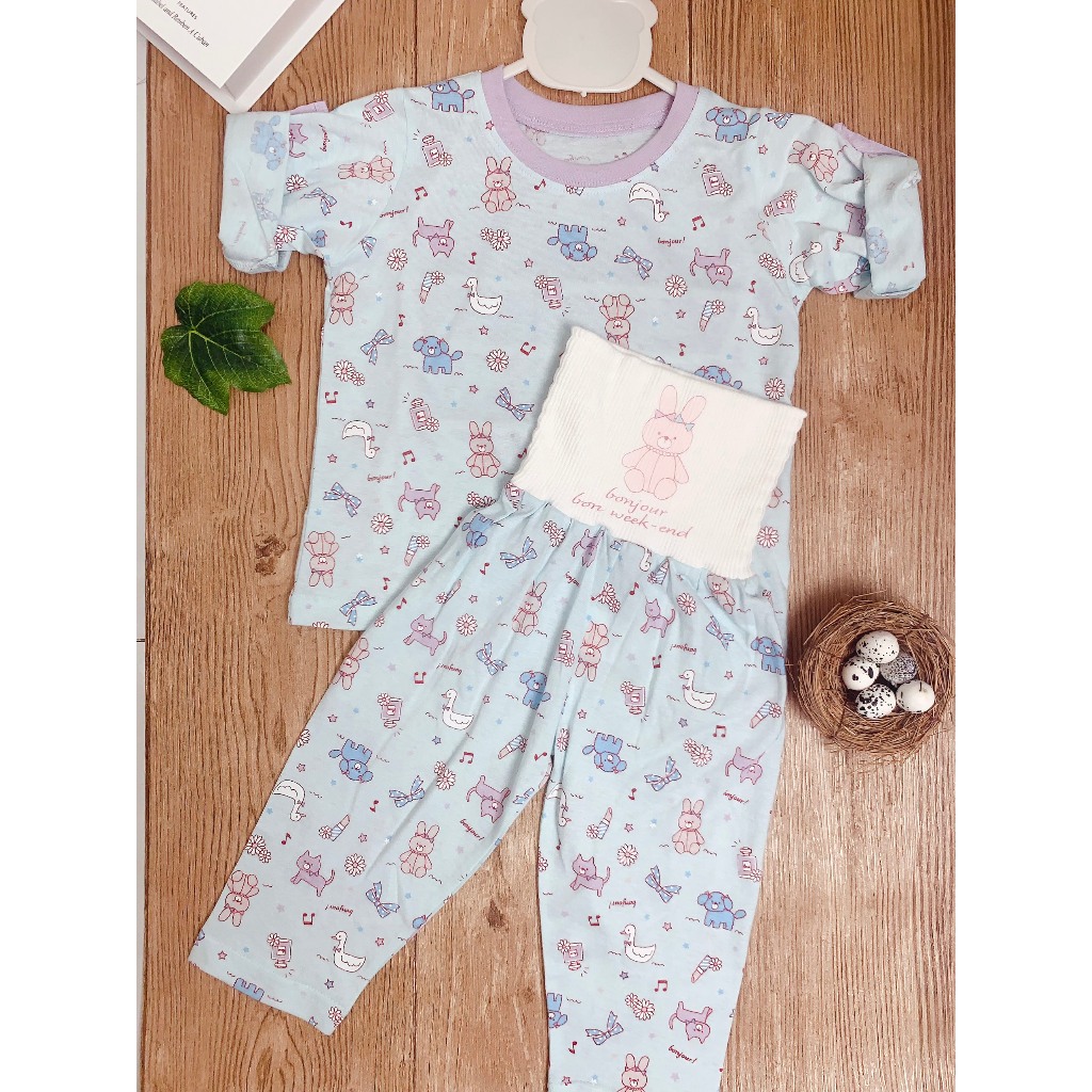Đồ Bộ Tay Dài Chất Liệu Thun Cotton Cho Bé Trai Bé Gái 13 - 14 Kg