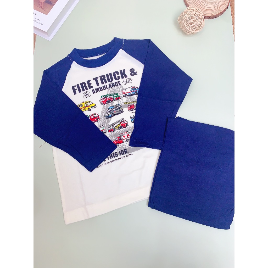 Đồ Bộ Tay Dài Chất Liệu Thun Cotton Cho Bé Trai Bé Gái 17 - 18 Kg