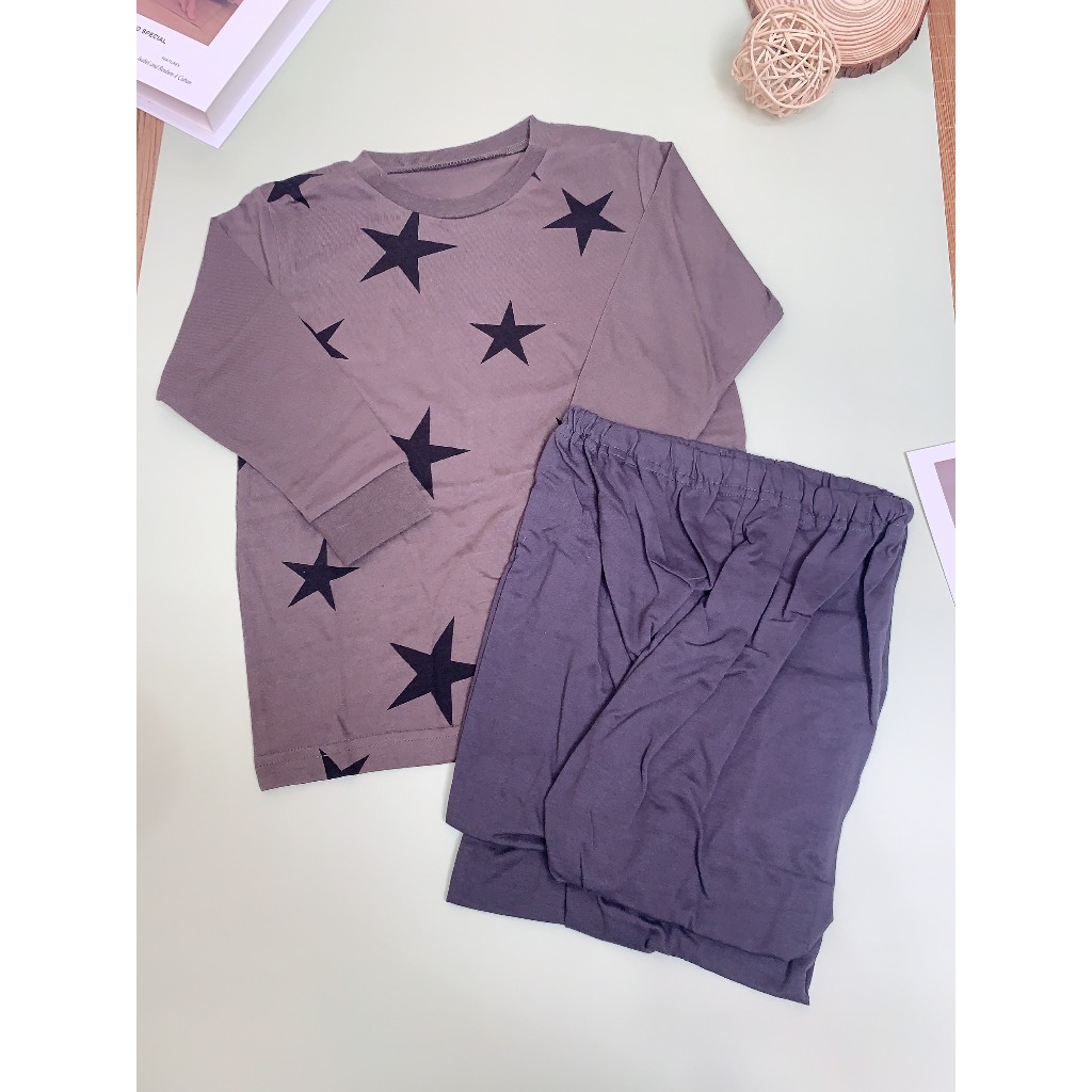 Đồ Bộ Tay Dài Chất Liệu Thun Cotton Cho Bé Trai Bé Gái 17 - 18 Kg