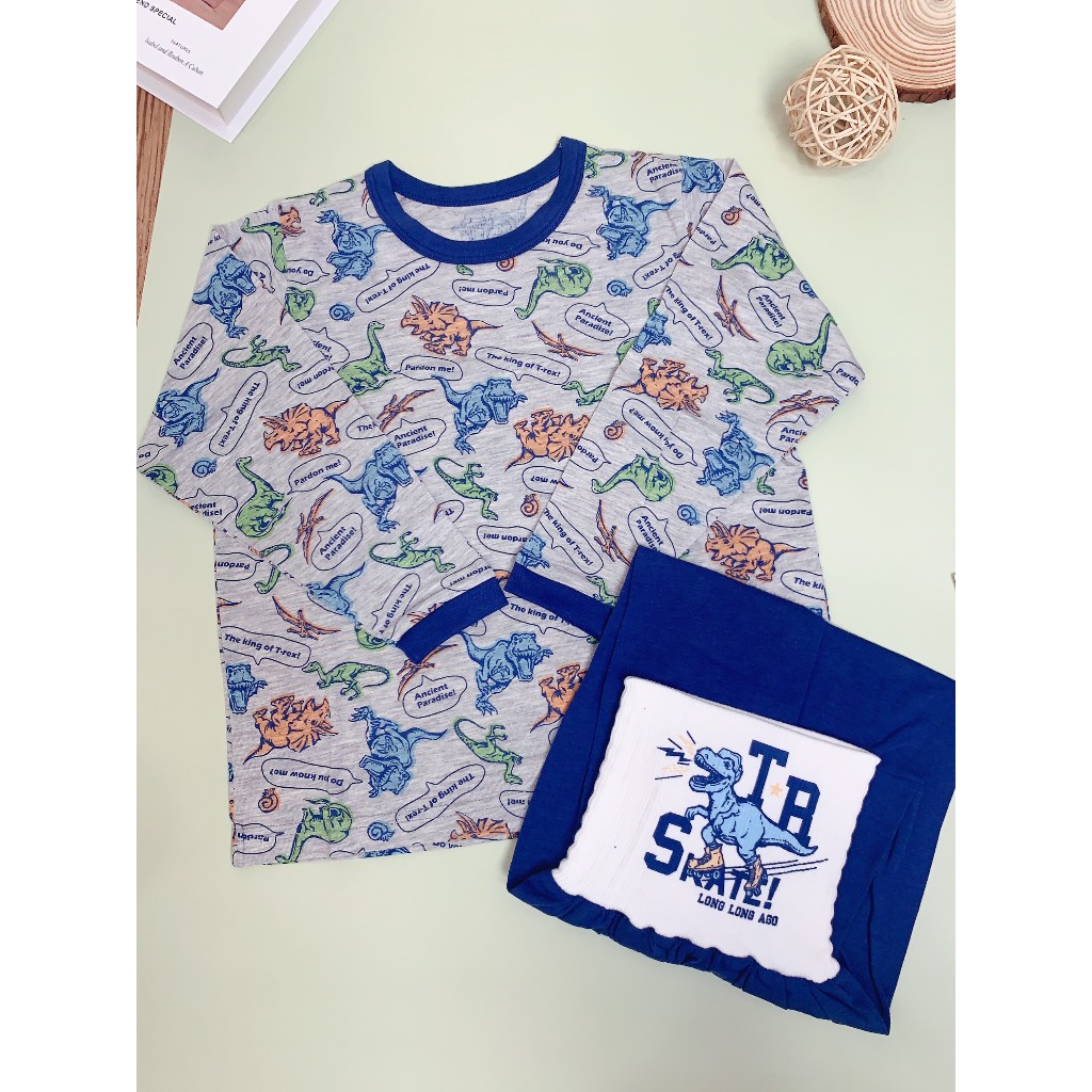 Đồ Bộ Tay Dài Chất Liệu Thun Cotton Cho Bé Trai Bé Gái 17 - 18 Kg