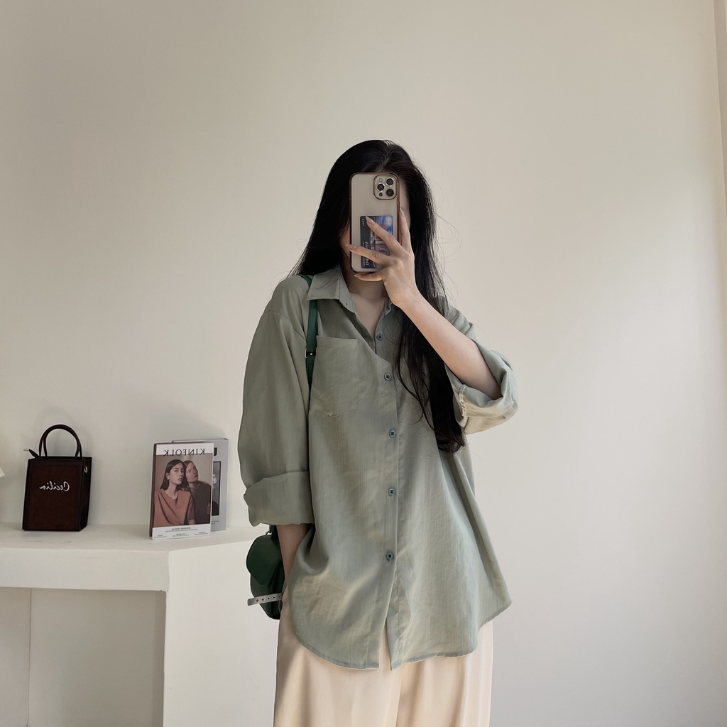 Áo sơ mi đũi xước dáng rộng, áo sơ mi nữ dài tay chất mát Maylily Store