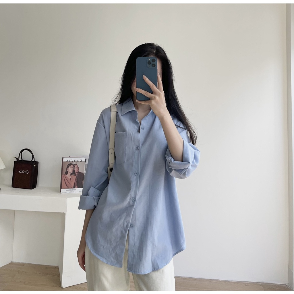 Áo sơ mi đũi xước dáng rộng, áo sơ mi nữ dài tay chất mát Maylily Store