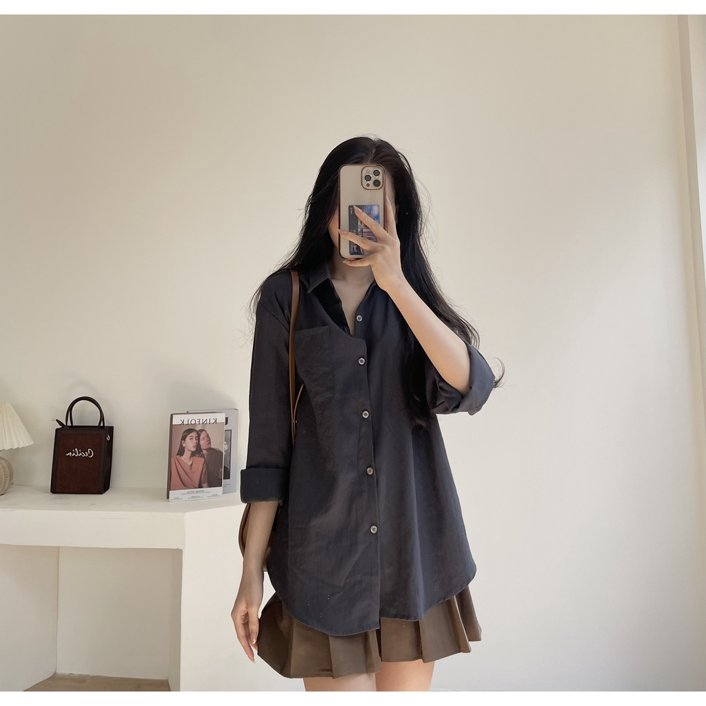 Áo sơ mi đũi xước dáng rộng, áo sơ mi nữ dài tay chất mát Maylily Store