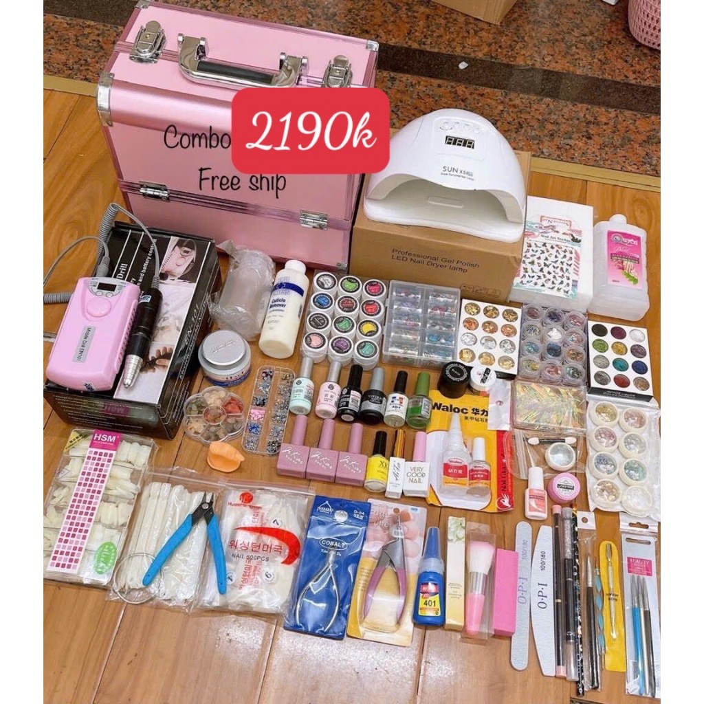 Combo cốp đồ nail cho học viên học full gel Tổng giá trị 2385k - CB01 - Phụ kiện nail HSM