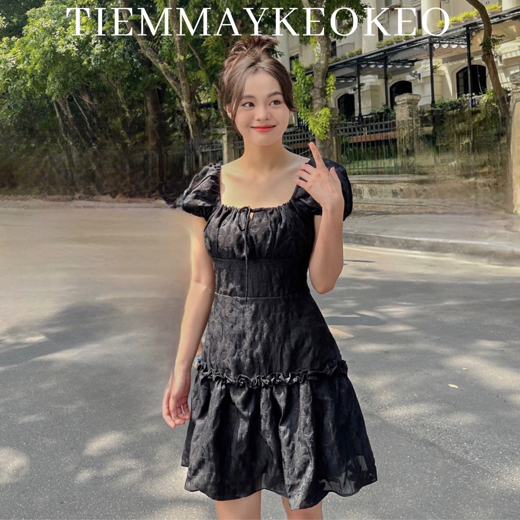Váy tay bồng công chúa thiết kế dự tiệc TIEMMAYKEOKEO đầm tơ hoa organza vintage phong cách tiểu thư thời trang nữ
