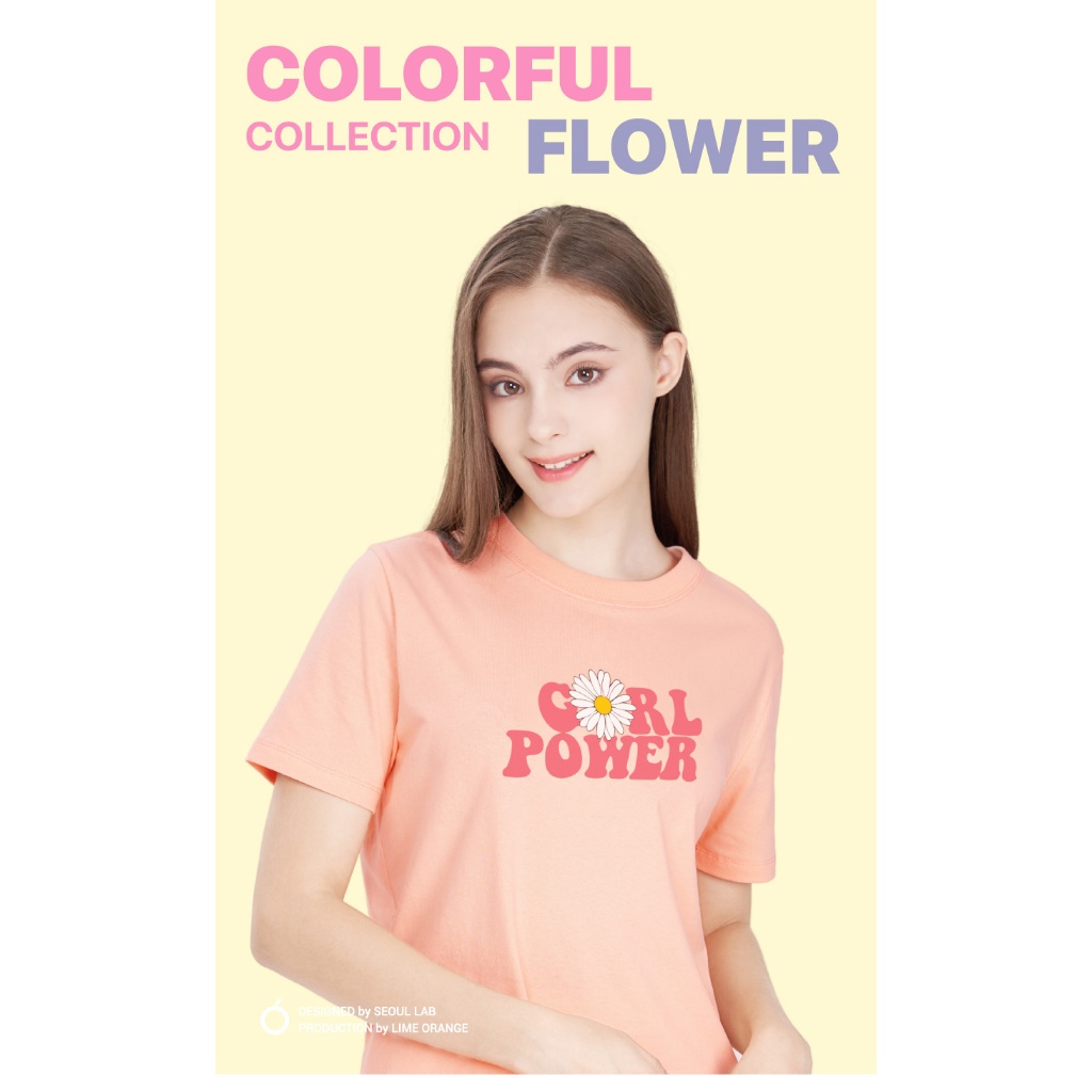 Áo thun nữ hình in phom vừa Lime Orange - Colorful flowers T-shirt - LO23161140