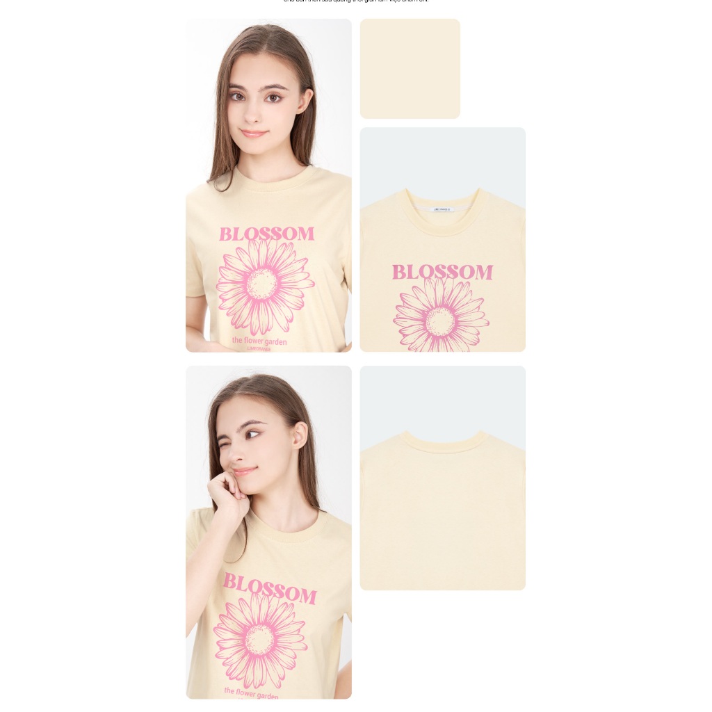 Áo thun nữ hình in phom vừa Lime Orange - Colorful flowers T-shirt - LO23161142