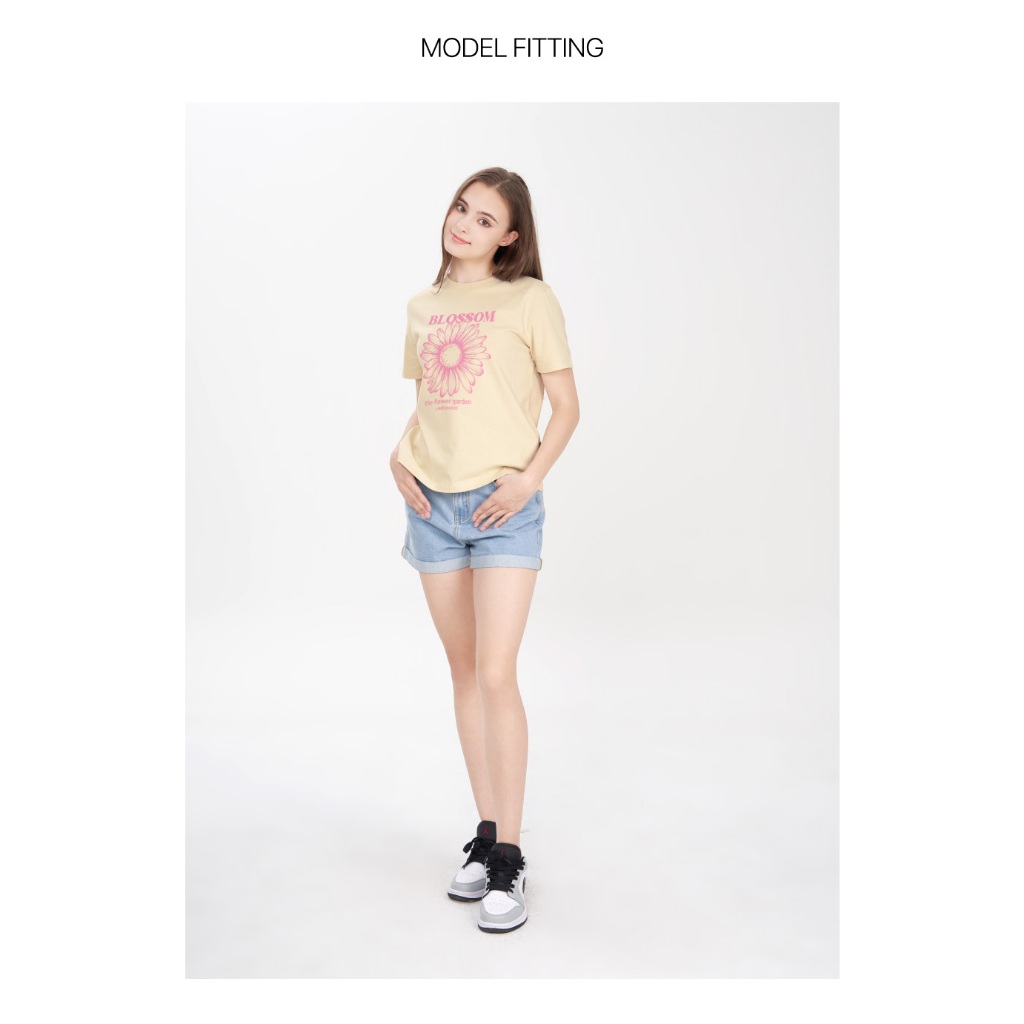 Áo thun nữ hình in phom vừa Lime Orange - Colorful flowers T-shirt - LO23161142