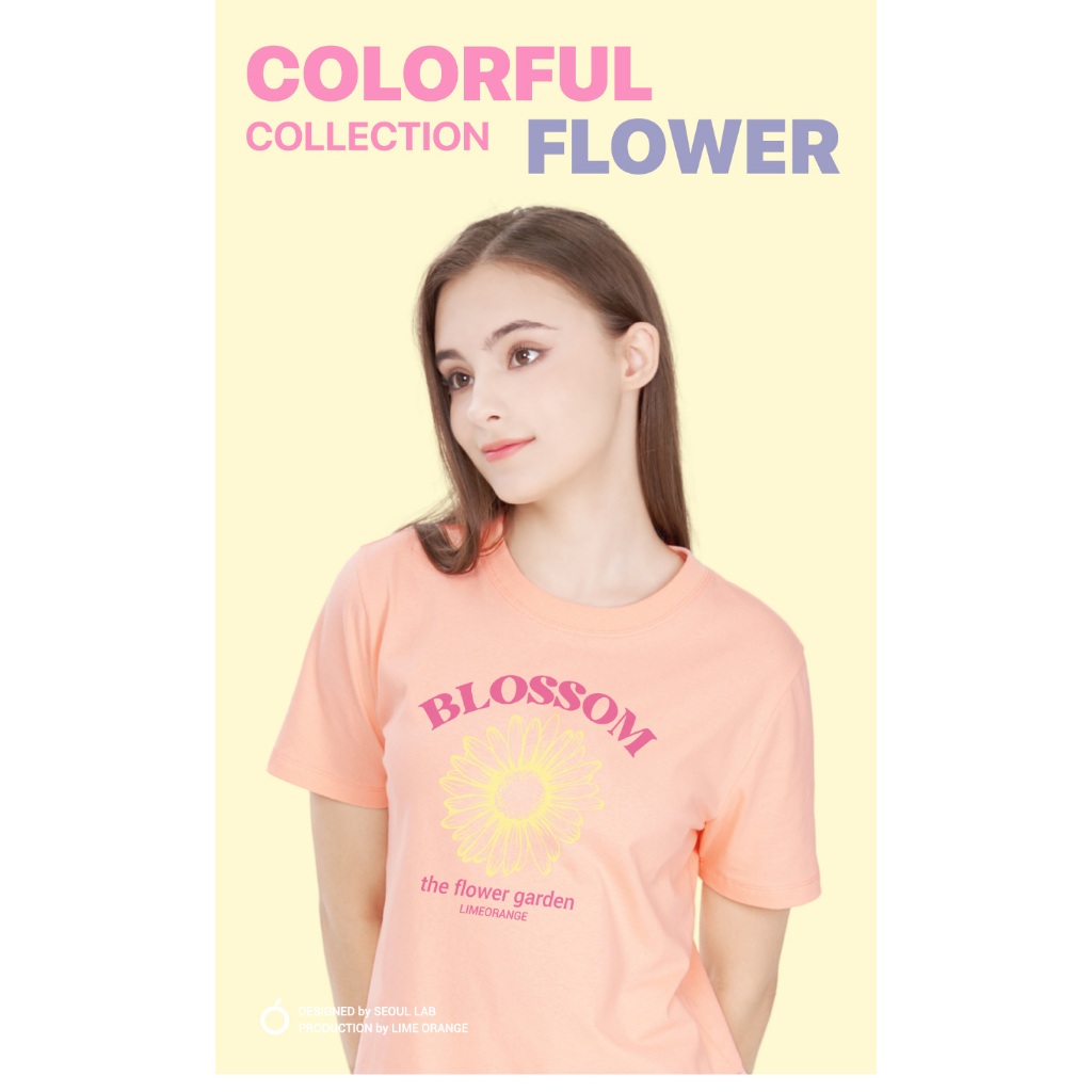 Áo thun nữ hình in phom vừa Lime Orange - Colorful flowers T-shirt - LO23161141