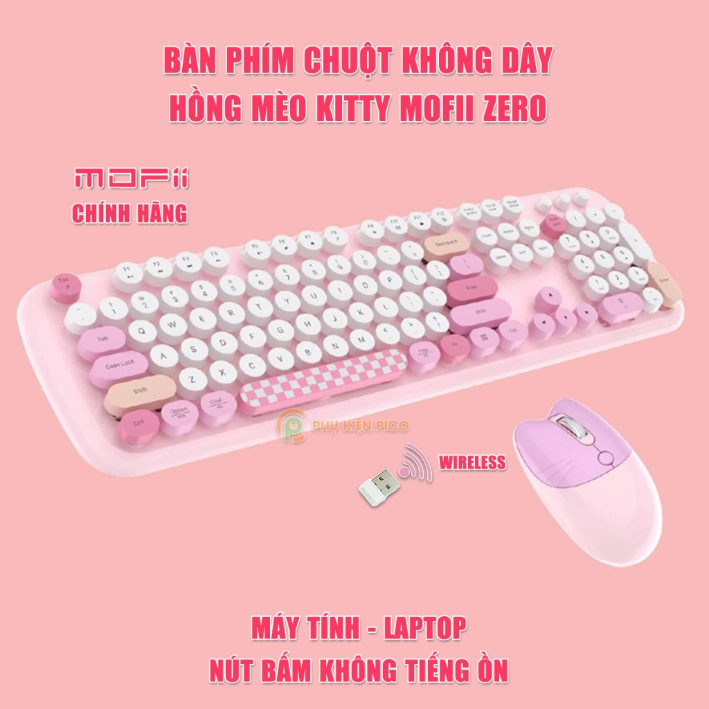 Bàn phím chuột không dây hồng mèo kitty MOFII Zero - bàn phím hồng dễ thương - Chuột máy tính laptop