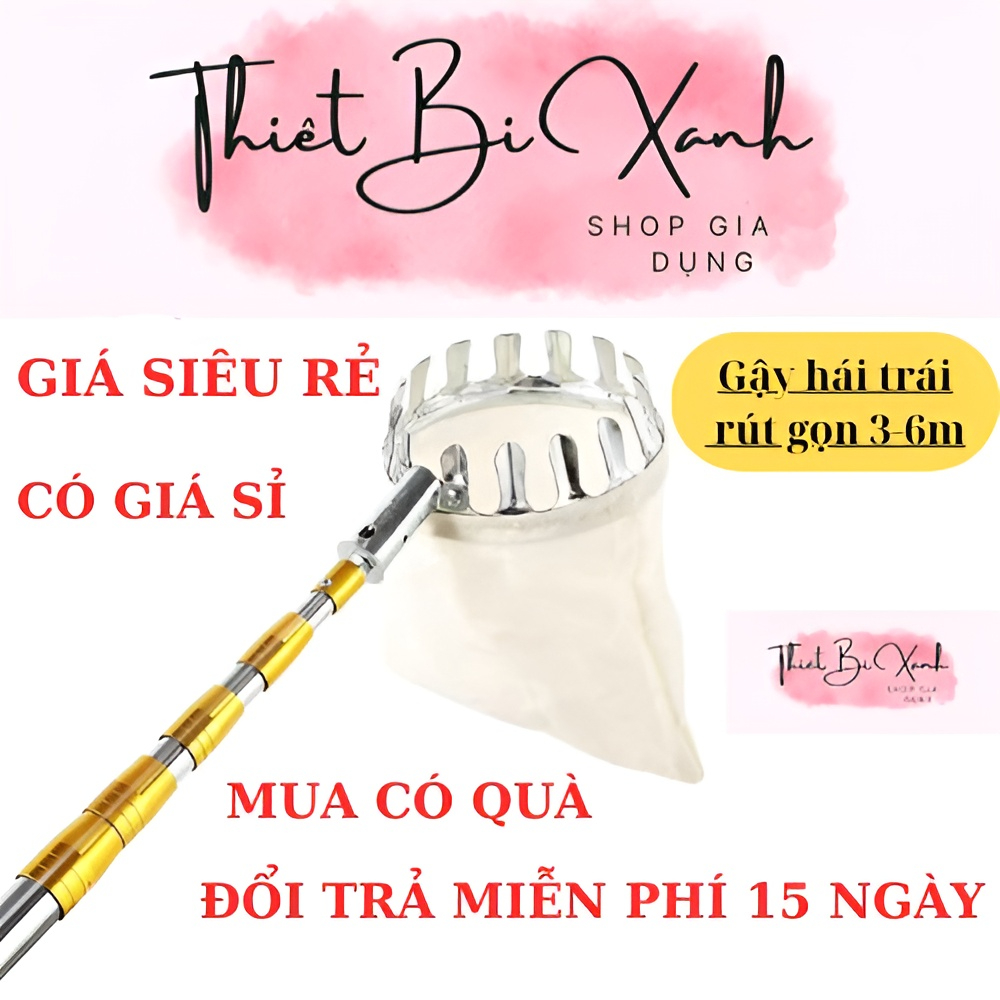 Gậy 5m rút gọn còn 1m2 INOX siêu bền đa năng tiện lợi hái quả kèm đầu vợt hái quả