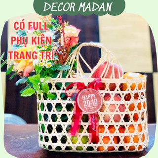 Giỏ mây đựng trái cây, gói quà có sẵn phụ kiện trang trí, lẵng tre gói quà tết cổ truyền - Madan