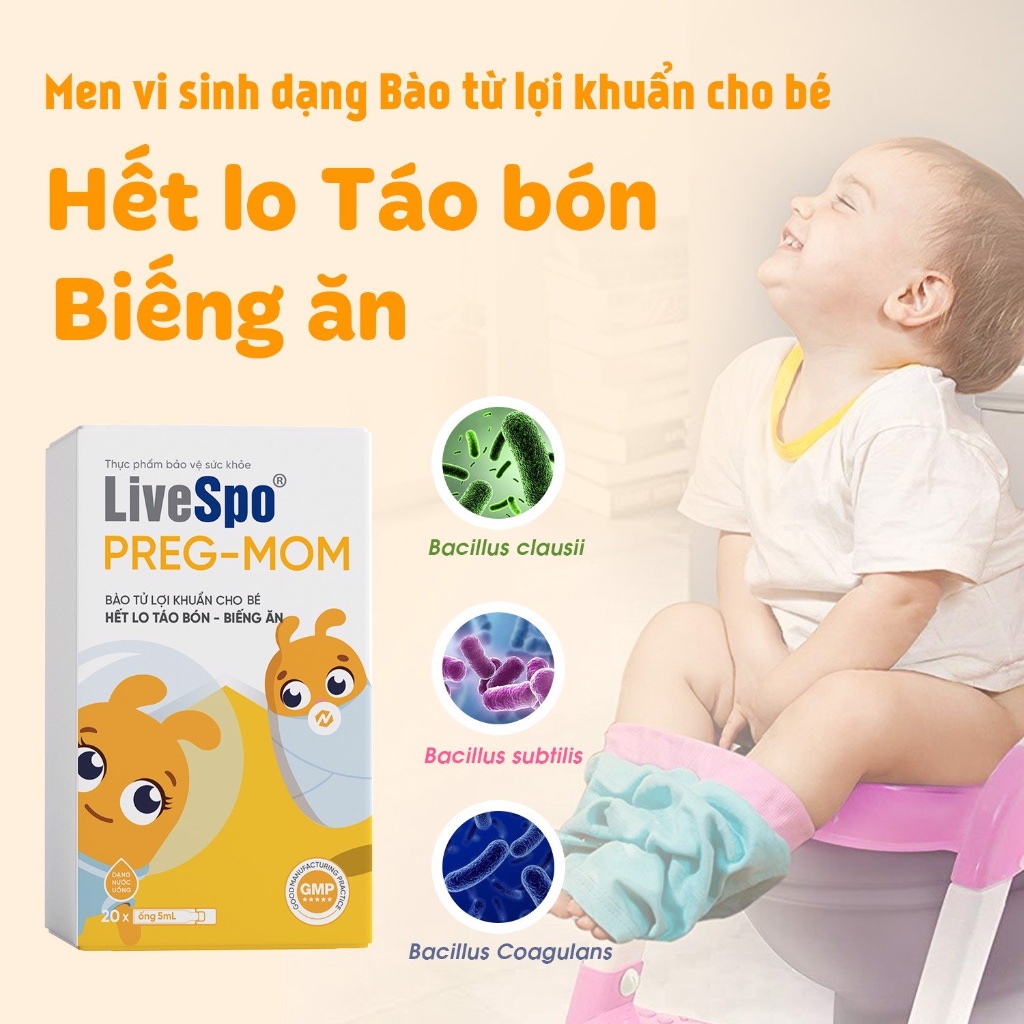 Bào Tử Lợi Khuẩn Hỗ Trợ Cải Thiện Hệ Tiêu Hóa Cho Mẹ Và Bé LiveSpo PregMom Hộp 20 Ống